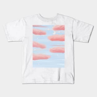 Aesthetic Pink fluffy clouds with stars Kids T-Shirt